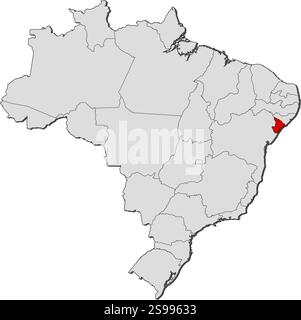 Map of Brazil with the provinces, Sergipe is highlighted. Stock Vector