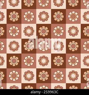 Floral mocha mousse background. Geometric brown seamless pattern with minimalistic abstract repeatable tile design with flower. Vector illustration. M Stock Vector