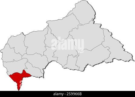 Map of Central African Republic with the provinces, Sangha-Mbaéré is highlighted. Stock Vector