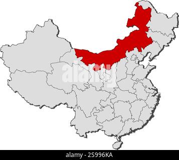 Map of China with the provinces, Inner Mongolia is highlighted. Stock Vector