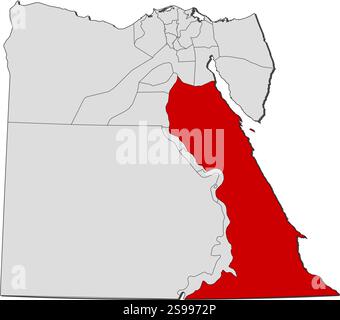 Map of Egypt with the provinces, Red Sea is highlighted. Stock Vector