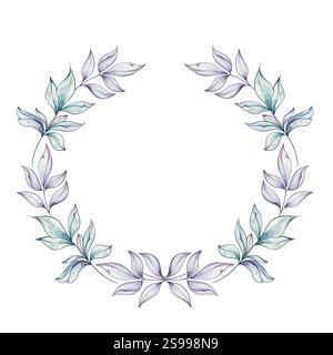 Soft green and purple leaves create a delicate wreath, perfect for adding a touch of elegance to any artistic project or design template, background Stock Vector