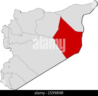 Map of Syria with the provinces, Deir ez-Zor is highlighted. Stock Vector