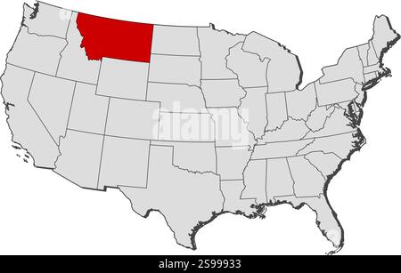 Map of United States with the provinces, Montana is highlighted. Stock Vector