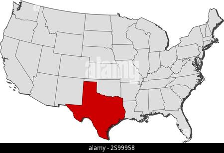 Map of United States with the provinces, Texas is highlighted Stock ...