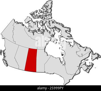 Map of Canada with the provinces, Saskatchewan is highlighted. Stock Vector