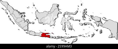 Map of Indonesia with the provinces, East Java is highlighted. Stock Vector