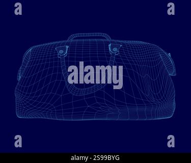 Blue image of a purse with a blue handle. The purse is shown in a 3D format, giving it a futuristic appearance Stock Vector