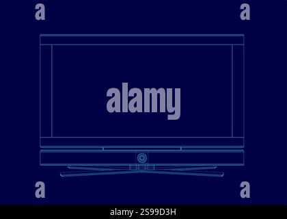 Blue screen outline of a television. The television is not on and has no picture Stock Vector