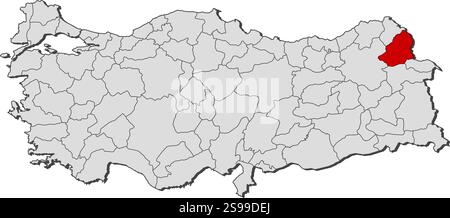 Map of Turkey with the provinces, Kars is highlighted. Stock Vector