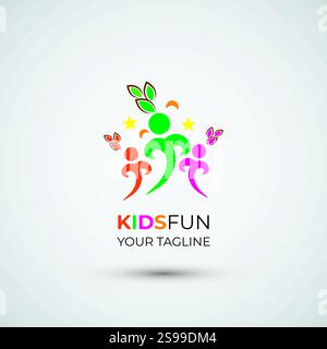Kids fun icon preschool and children logo template design Stock Vector