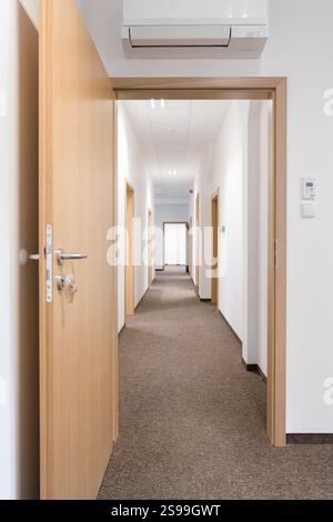 Empty Modern Hallway with Wooden Doors Stock Photo