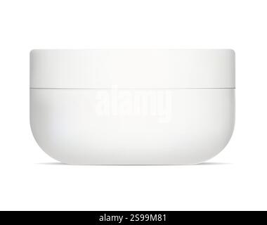 White plastic cosmetic cream jar, simple vector mockup. Face beauty cosmetic packaging for product branding design. Body scrub butter package template Stock Vector