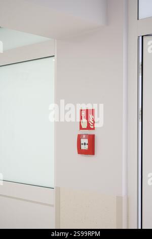 Fire Alarm Activation Point in a Modern Building Stock Photo