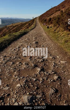 Offa's Dyke path on Moel Famau, Clwydian Range AONB, North Wales Stock Photo