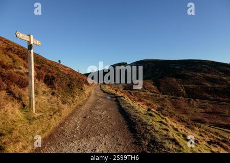 Offa's Dyke path on Moel Famau, Clwydian Range AONB, North Wales Stock Photo