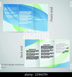 Tri-fold brochure design. Brochure template design in shades of blue and green Stock Vector