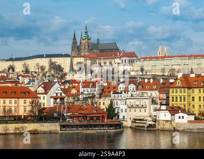 Prague Castle with Vltava River, Praha, Czech Republic Stock Photo