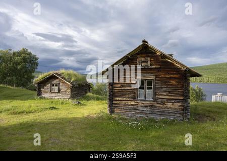 Old log cabins, Lapland, Finland, Europe Stock Photo