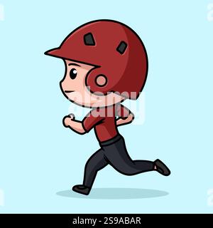 Baseball chibi mascot character with helm in running pose Stock Vector