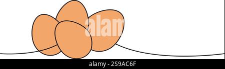 Chicken eggs one line colored continuous drawing. Organic farm product. Vector illustration Stock Vector