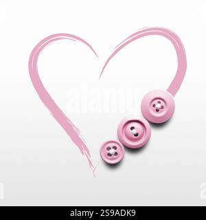 Creative valentines concept photo of buttons and illustrated heart on white background Stock Photo