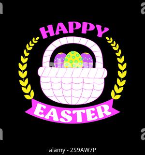 Happy Easter card with decorative eggs, cute bunnies vector illustration Stock Vector