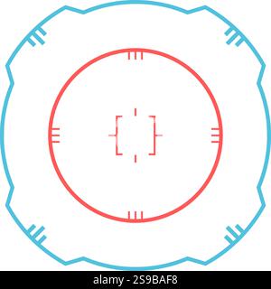 Gun sight displaying target coordinates with striking red and blue lines, perfect for enhancing video game experiences or military applications, empha Stock Vector