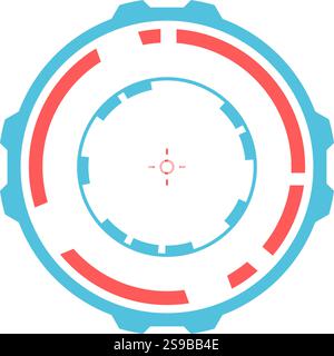 Circular progress bar or target interface with crosshair, featuring futuristic design and bright colors, suitable for technology, gaming, or sci fi pr Stock Vector