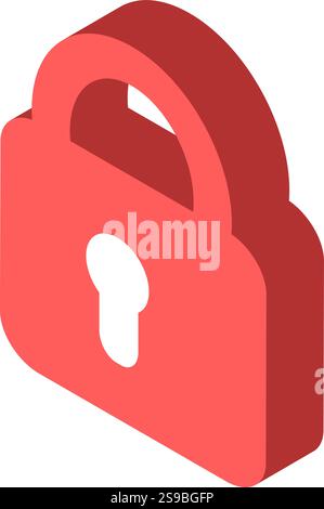 Red closed padlock in isometric view symbolizing security, privacy, and data protection. Isolated on a white background, representing access control and safety in digital environments Stock Vector