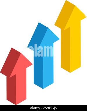Three vibrant arrows pointing upward symbolize growth and success in business and finance, illustrating a positive trend and financial development against a clean white background Stock Vector