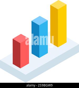 Three dimensional bar graph with colorful bars indicating increasing values, representing a positive growth trend in business or financial data Stock Vector