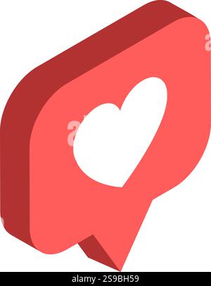 3D rendering featuring a vibrant red speech bubble adorned with a white heart, symbolizing love, affection, and connection within social media interactions and communications Stock Vector