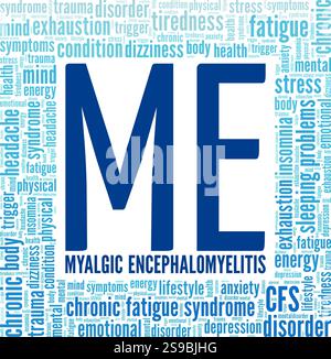 Myalgic Encephalomyelitis ME word cloud conceptual design isolated on white background. Stock Vector