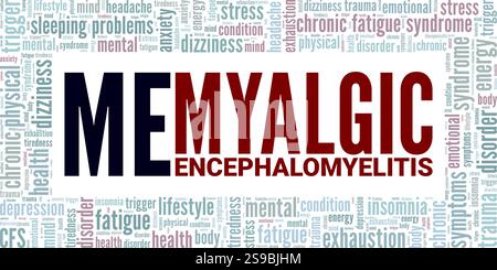 Myalgic Encephalomyelitis ME word cloud conceptual design isolated on white background. Stock Vector