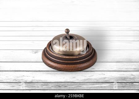 Close-up of a vintage electrical switch on a white wood background Stock Photo