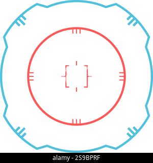 Gun sight displaying target coordinates with striking red and blue lines, perfect for enhancing video game experiences or military applications, emphasizing precision and accuracy Stock Vector