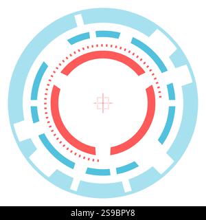 Futuristic loading target icon with red and light blue concentric circles and a crosshair in the center, symbolizing progress, technology, and aiming, suitable for user interfaces or game design Stock Vector