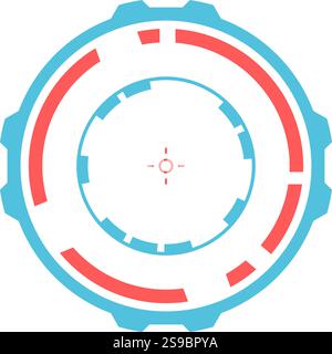 Circular progress bar or target interface with crosshair, featuring futuristic design and bright colors, suitable for technology, gaming, or sci fi projects Stock Vector