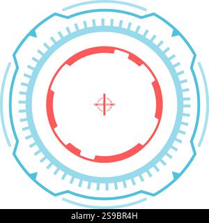 Futuristic heads up display interface featuring a circular design with a crosshair, perfect for video games, virtual reality, and applications needing precise targeting Stock Vector