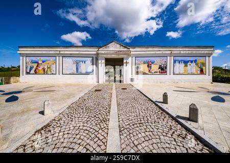 Entrance to the cemetery of the village of Onani, part of the Association of Authentic Villages of Italy, Borghi Autentici d'Italia. Stock Photo