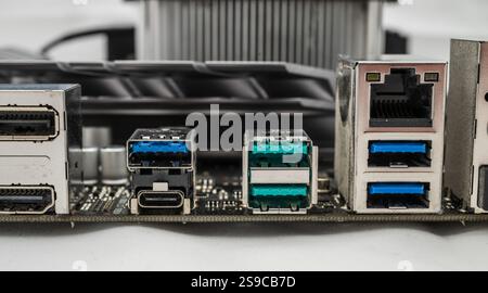 USB ports of a computer motherboard Stock Photo