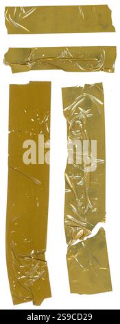 Brown packaging tape set isolated on white background. Crumpled wrinkled plastic sticky tape for photo and paper fixture. Stock Photo