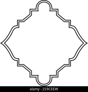 Elegant black quatrefoil outline forming a decorative frame with rounded and pointed arches, providing a sophisticated and classic touch to any design project on white background Stock Vector