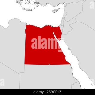 Map of Egypt and nearby countries, Egypt is highlighted in red. Stock Vector