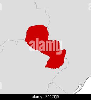 Map of Paraguay and nearby countries, Paraguay is highlighted in red. Stock Vector