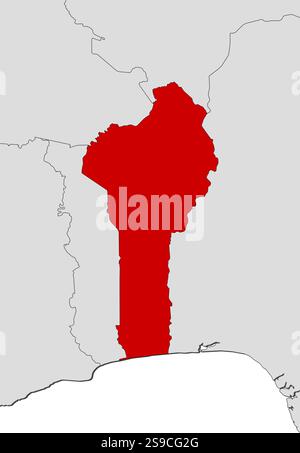 Map of Benin and nearby countries, Benin is highlighted in red. Stock Vector