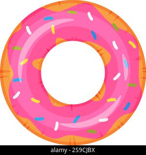 Colorful, inflatable pink donut ring with sprinkles, perfect for summer pool parties and beach vacations, providing fun and relaxation in the water Stock Vector