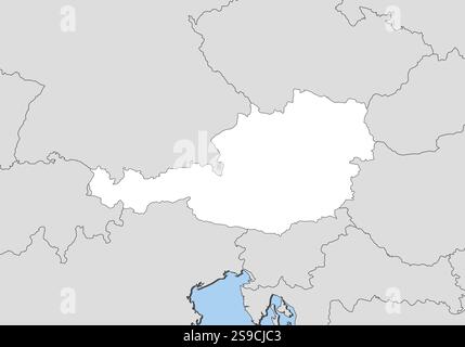 Map of Austria and nearby countries, Austria is highlighted in white. Stock Vector