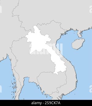 Map of Laos and nearby countries, Laos is highlighted in white. Stock Vector